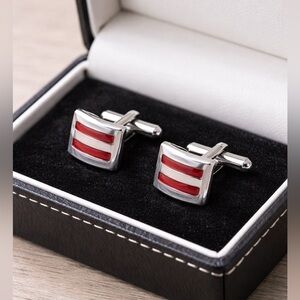Silver and Red Cufflinks